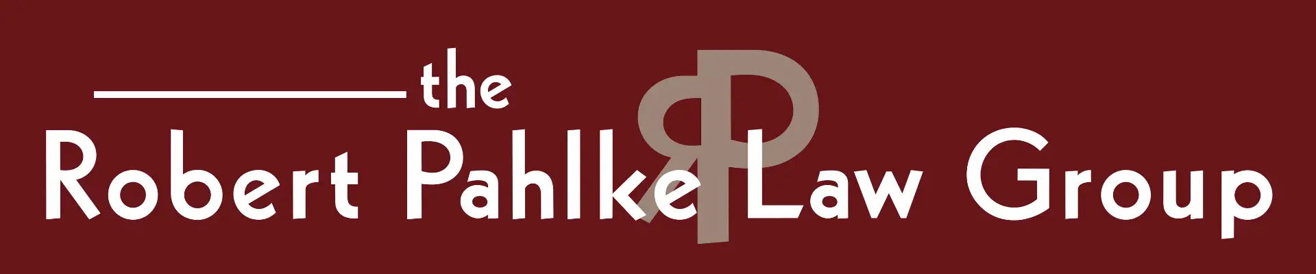 Logo of The Robert Pahlke Law Group featuring stylized white and gray text on a solid blue background